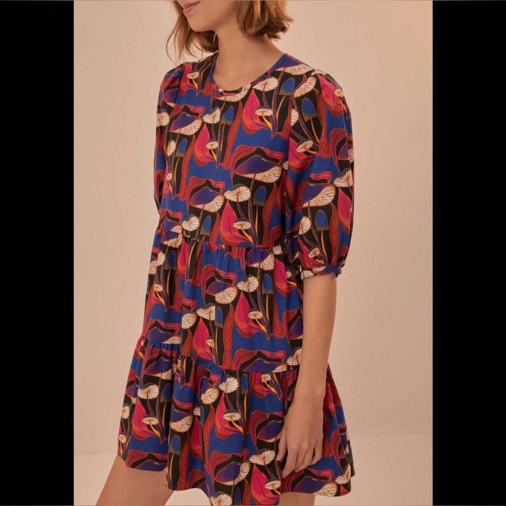 Farm Rio Wild Mushrooms Puff Sleeve Mini Dress 🍄 NWT – Size S